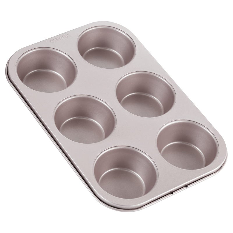 chefmade قالب كعك مافن CHEFMADE، 6 تجويف غير لاصق لصنع الكب كيك، أدوات الخبز للفرن (ذهبي شامبانيا) - Image 1